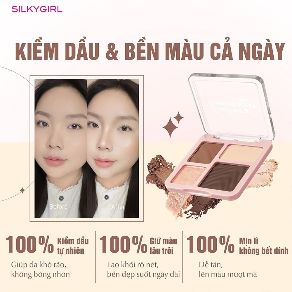 Silkygirl Phấn tạo khối & bắt sáng Contour & Highlight Palette 5