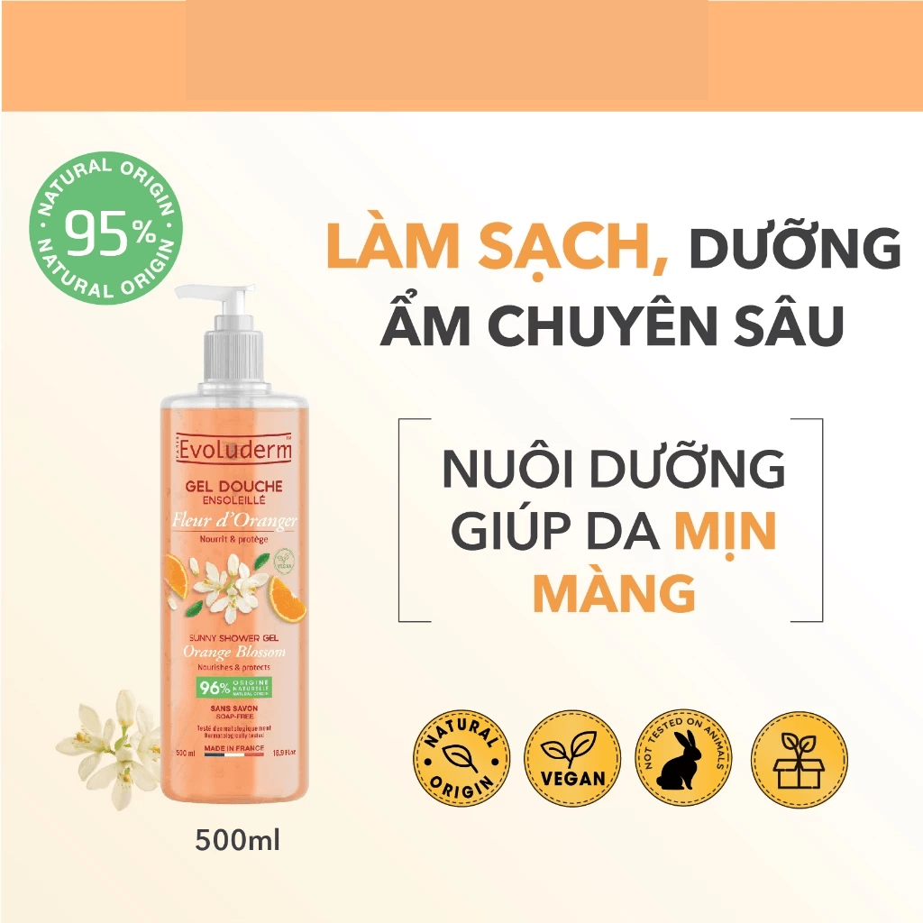 Evoluderm Gel tắm tinh chất Hoa Cam 500ml 2
