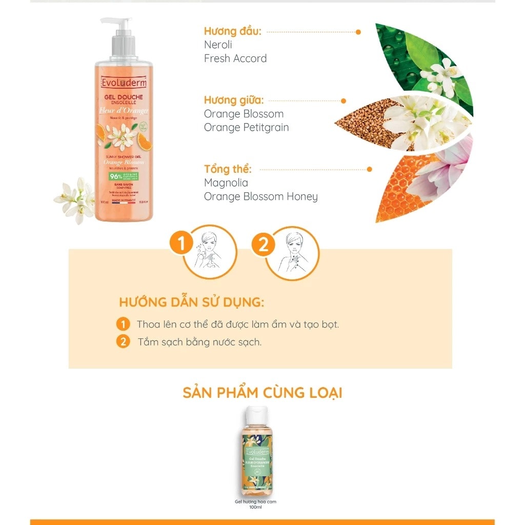 Evoluderm Gel tắm tinh chất Hoa Cam 500ml 4
