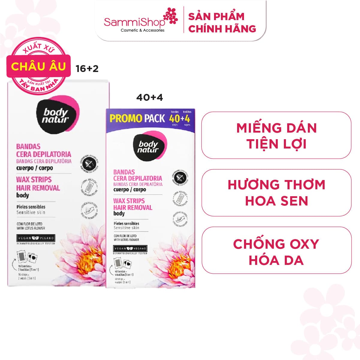 Body Natur Bộ miếng dán tẩy lông Wax Strips Hair Removal Body Sensitive Skin thumb 1