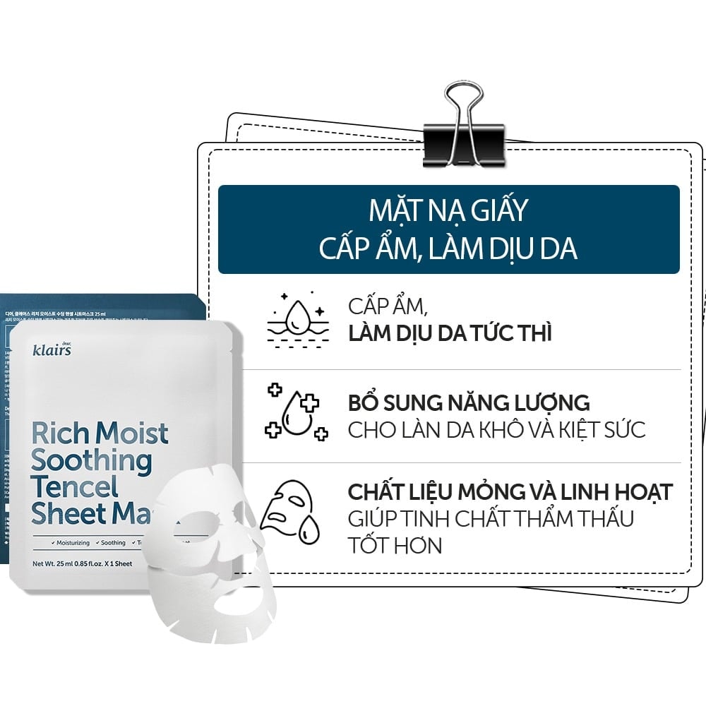 Dear, Klairs Mặt nạ giấy Rich Moist Soothing Tencel Sheet Mask 25ml 4