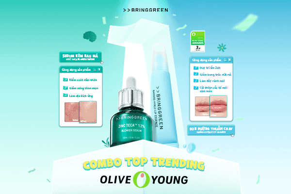 COMBO “DA KHỎE – MÔI MƯỢT” TOP TRENDING OLIVE YOUNG: SERUM KẼM RAU MÁ × SON DƯỠNG BAMBOO BRINGGREEN