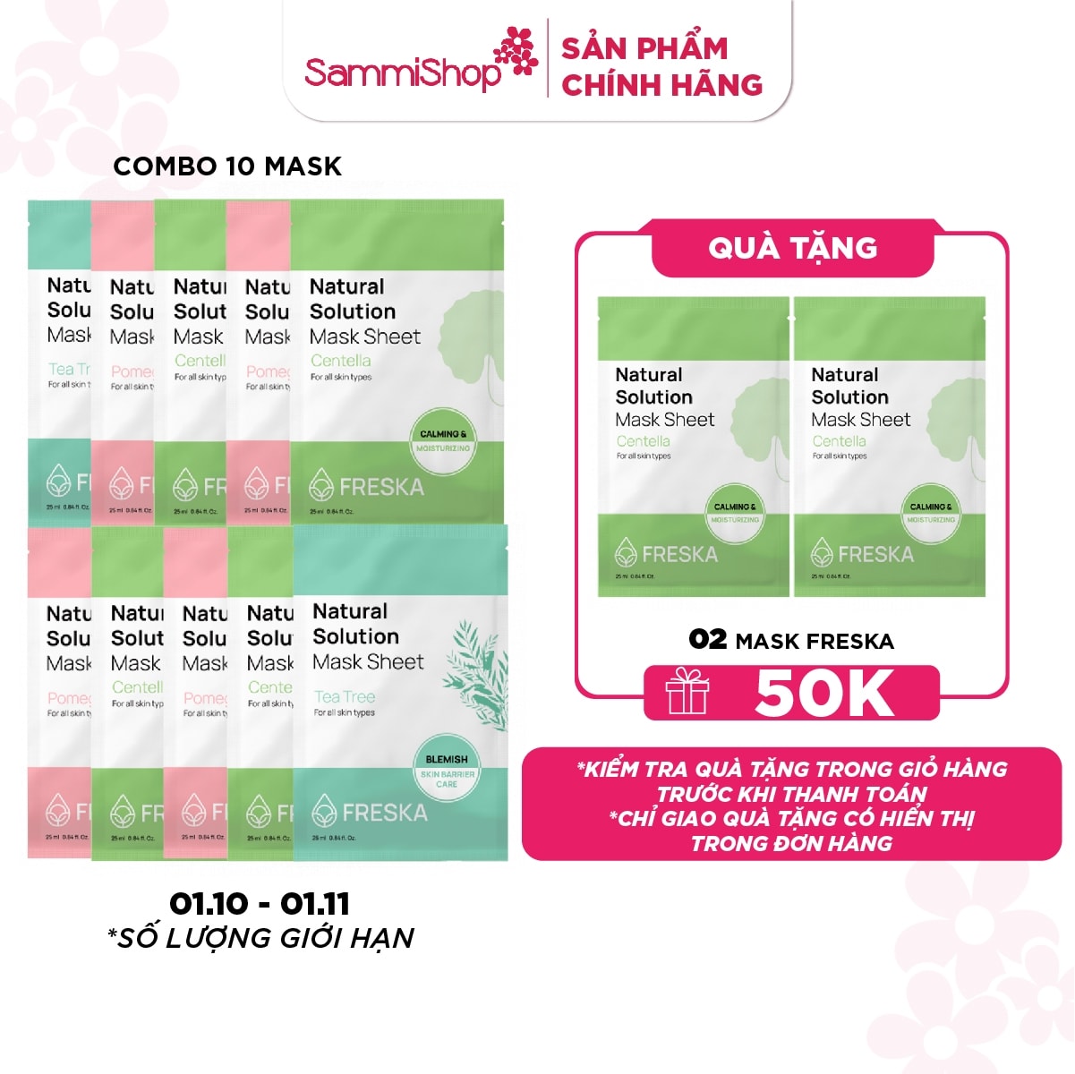 CB10 Combo 10 Freska Mặt nạ giấy Natural Solution Mask Sheet 1