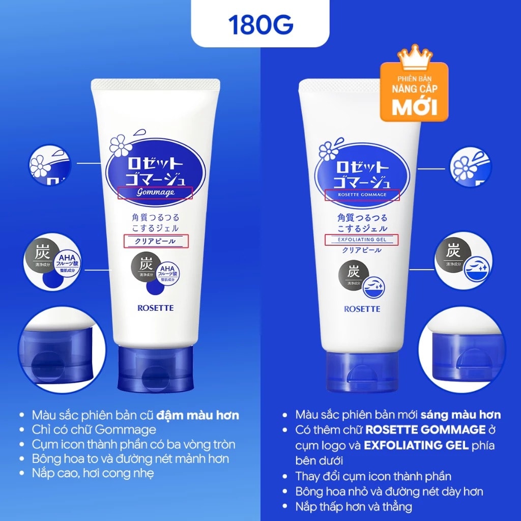 Rosette Combo Tẩy tế bào chết thu nhỏ lỗ chân lông Gommage Clear Peel CW 180g tặng TDC 180g cùng loại 2
